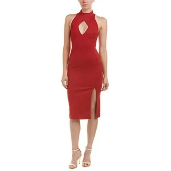 N/Nicholas Ponti Diamond Cut-Out Sleeveless Scuba Midi Cocktail Dress Red Size 6 - Picture 1 of 10